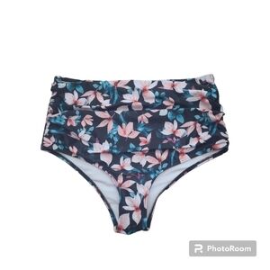 Sporlike Floral High Waist Black Pink Green Bathing Suit Bottom Size Large